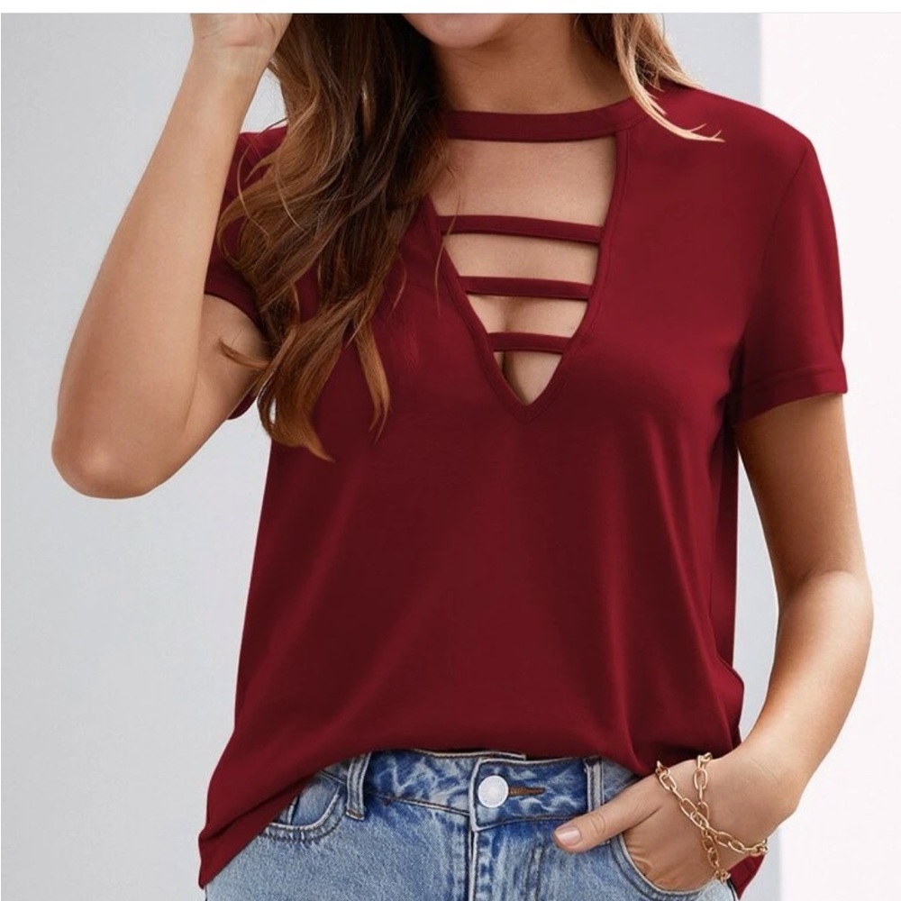 SHEIN solid cut out front tee